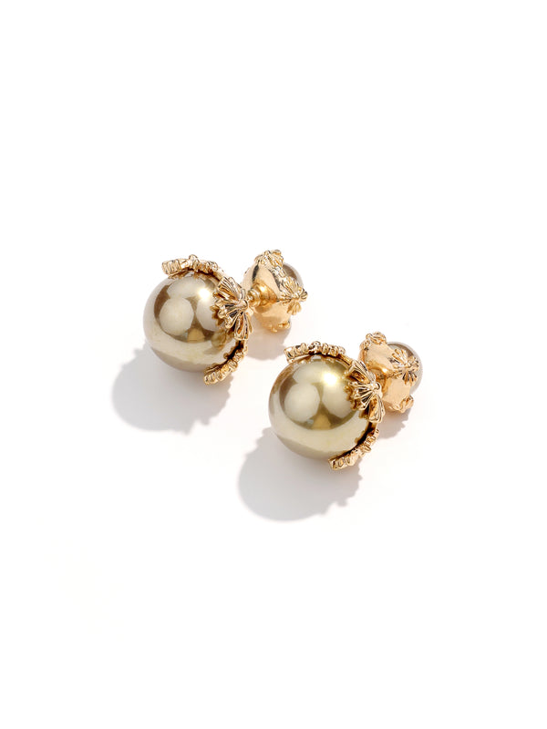 Elegant Front & Back Gold Double End Pearl Earrings