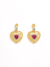 Golden Ruby Diamond Heart Shape Dangle Earrings