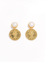 Cultured Pearl Decor Coin Drop Earrings