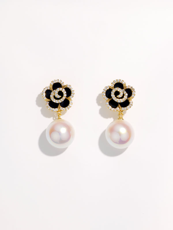 Elegant Camellia Pearl Drop Earrings
