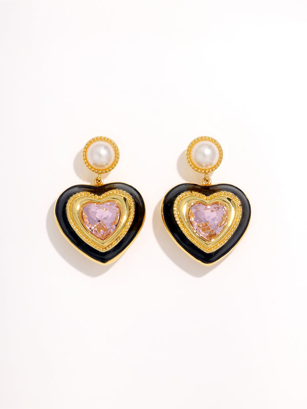 Fashion Rhinestone Heart Drop Earrings