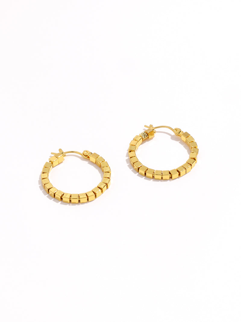 Unique Small Square Bead Hoop Stylish Gold Earrings
