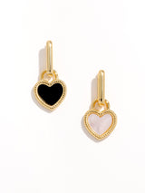 Double Side Black White Heart Shape Dangling Earrings