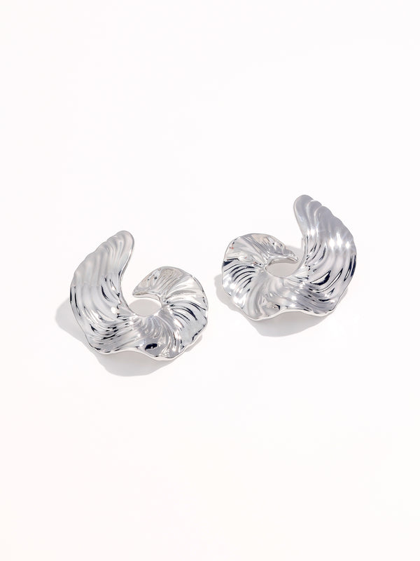 Abstract Minimalist Texture Irregular Silver Circular Earrings
