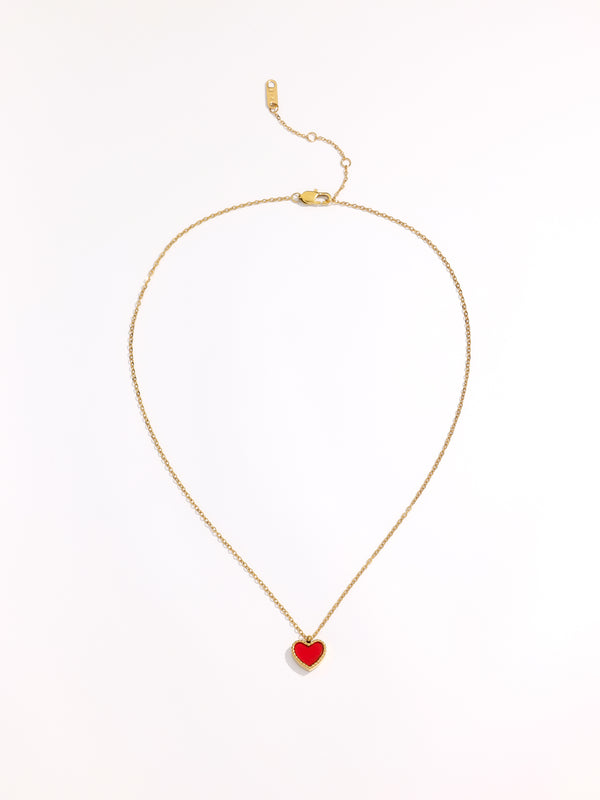 Elegant Fashion Red Heart Gold Long Necklace