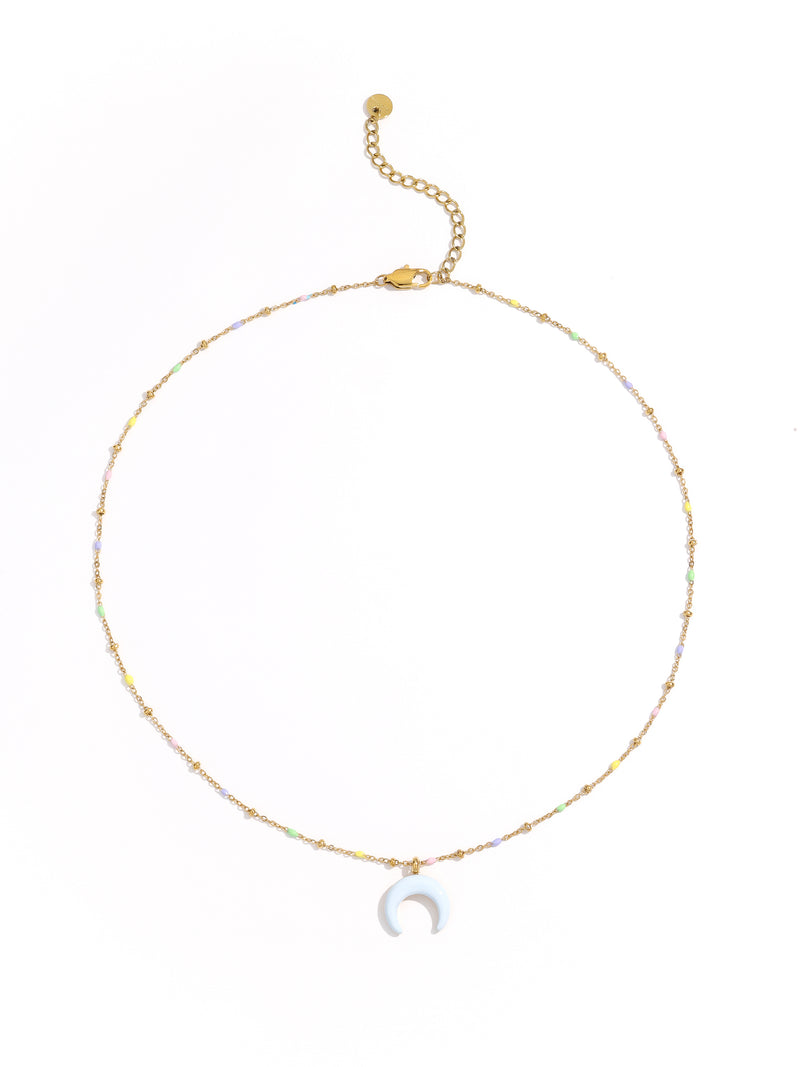 Romantic Colorful Beads Decor Moon Pendant Necklace