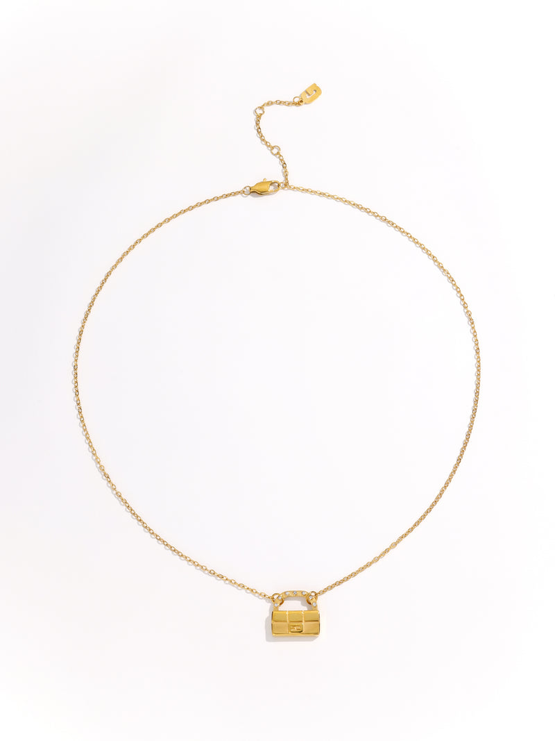 Handbag Broken Diamond Decor Long Gold Necklace