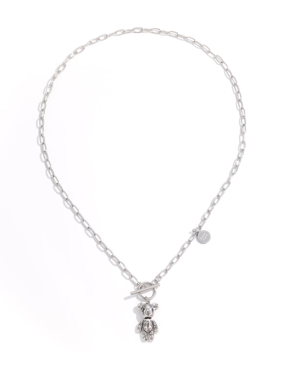 Classic Silver Bear Pendant Long Necklace