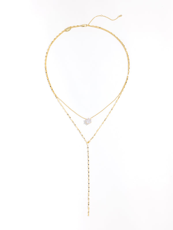 Luxury Clear Bead Diamond Pendant Gold Double Chain Necklace