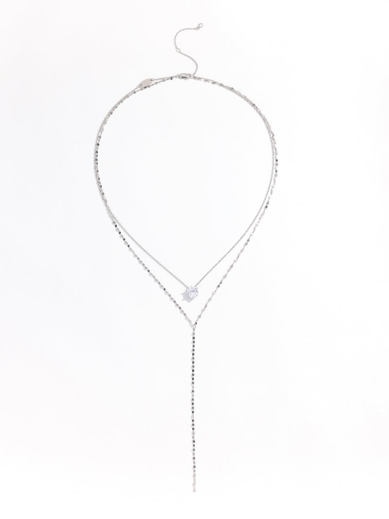 Luxury Bead Diamond Pendant Silver Double Chain Necklace