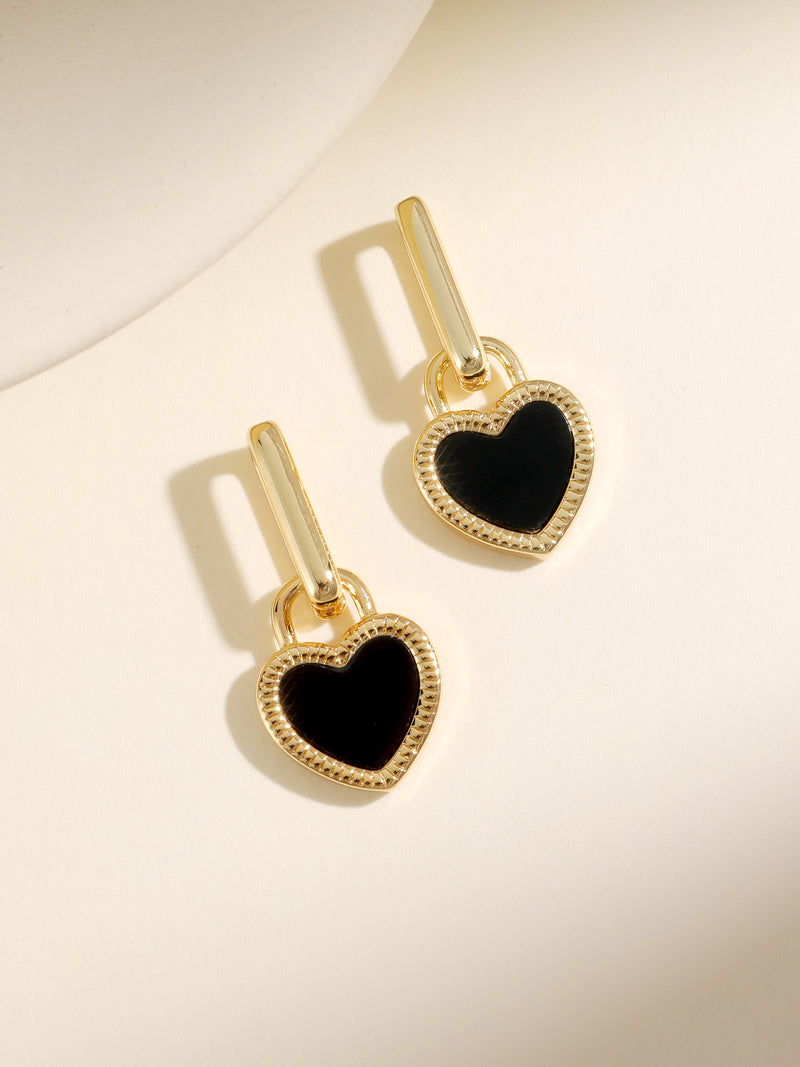 Double Side Black White Heart Shape Dangling Earrings