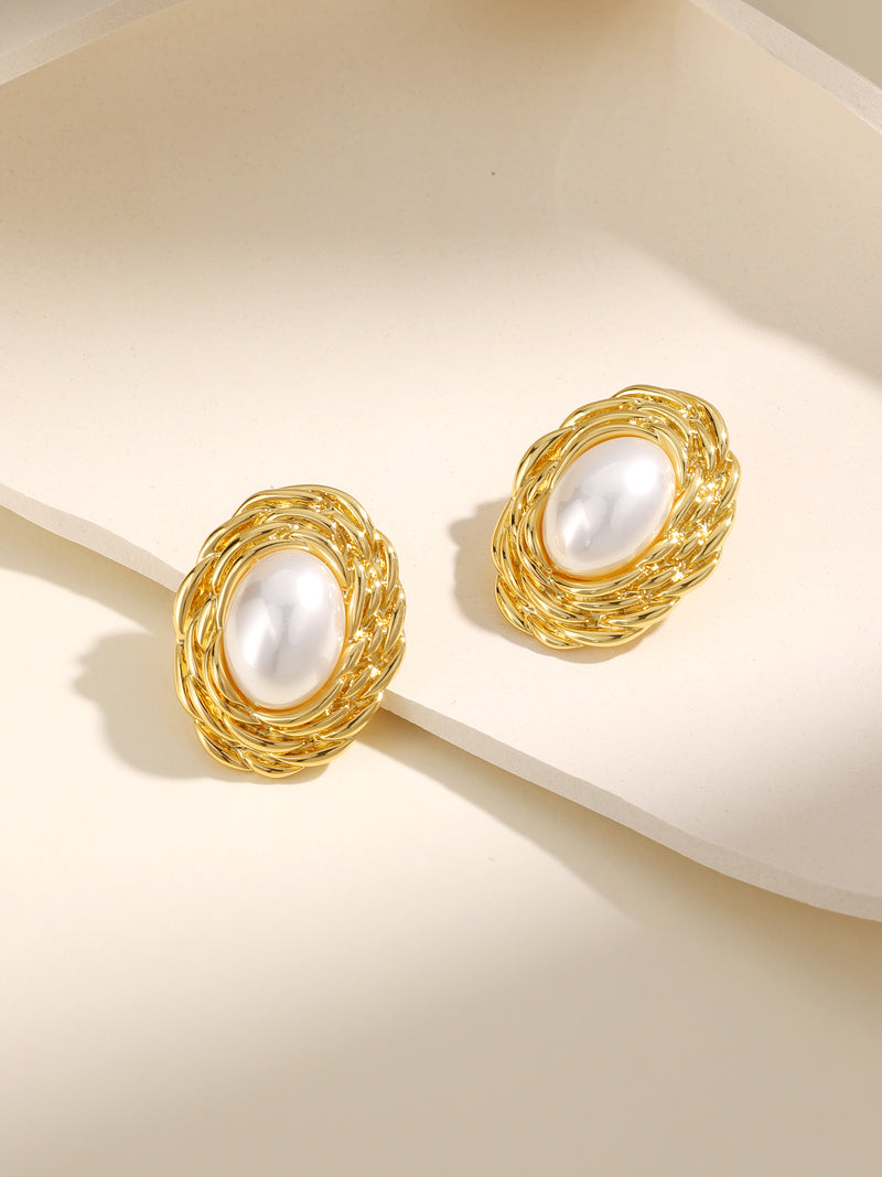 Fashion Decoration Exquisite Pearl Oval Earrings