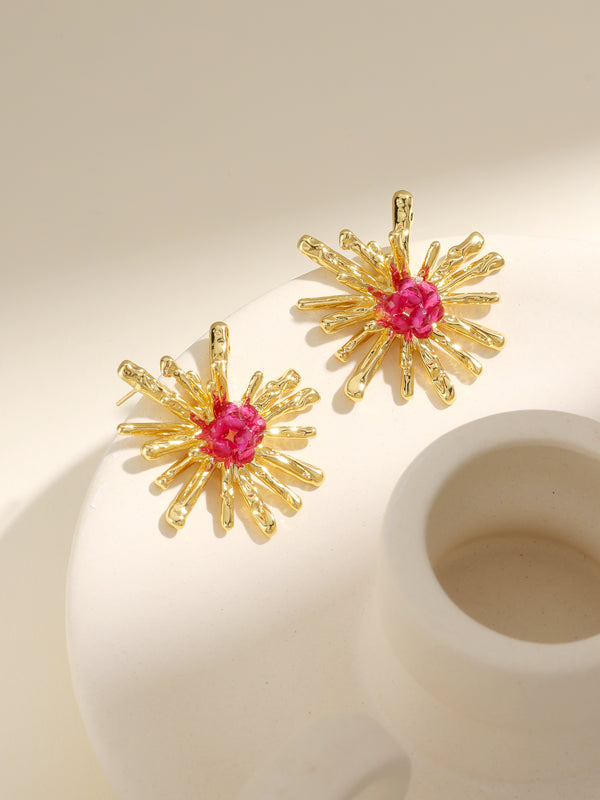 Fashion Exaggerated Copper Crystal Flower Earrings