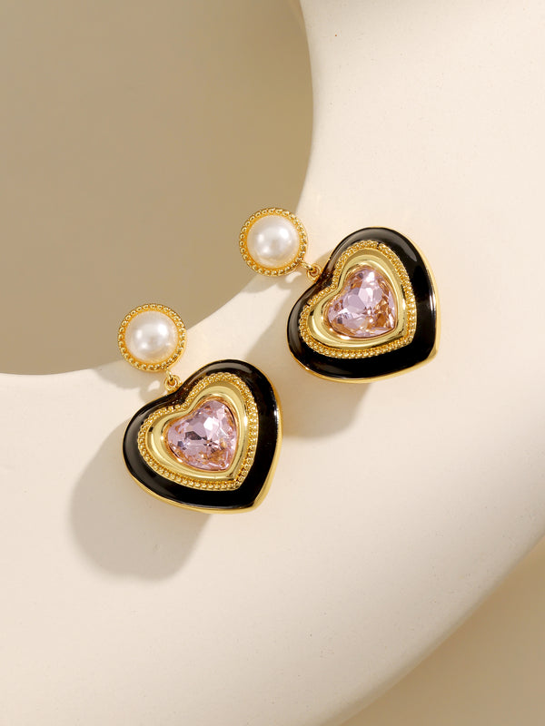 Fashion Rhinestone Heart Drop Earrings