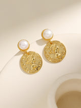 Cultured Pearl Decor Coin Drop Earrings