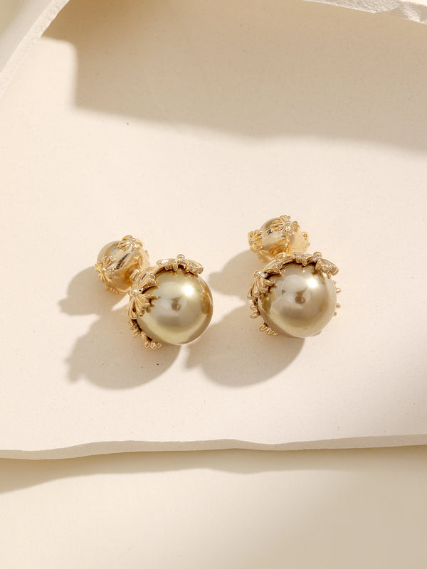 Elegant Front & Back Gold Double End Pearl Earrings