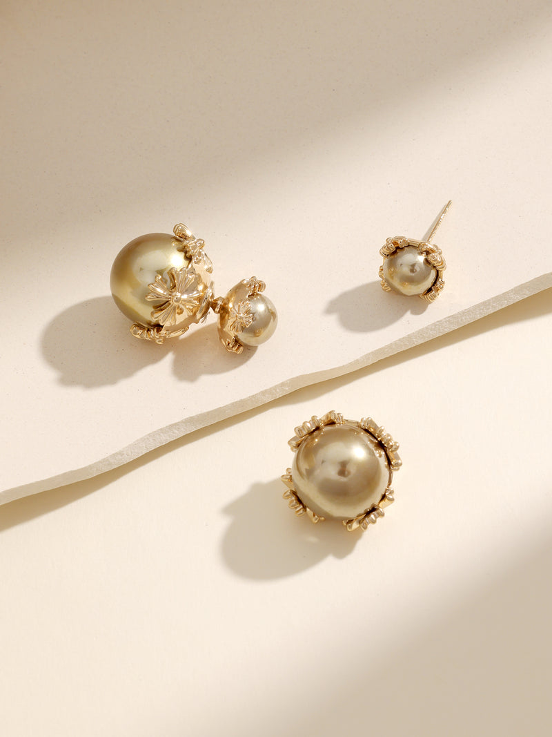 Elegant Front & Back Gold Double End Pearl Earrings
