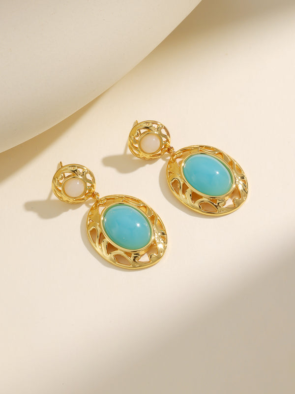 French Stylish Elegant Geometric Turquoise Earrings