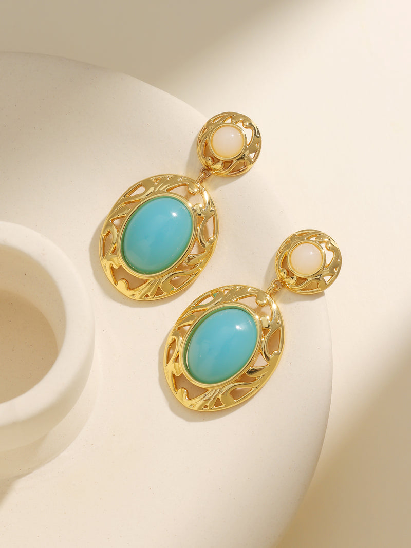French Stylish Elegant Geometric Turquoise Earrings