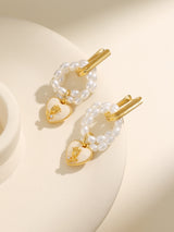 Paris Gold Heart Shape Pendant Pearl Earrings