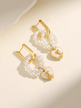 Paris Gold Heart Shape Pendant Pearl Earrings