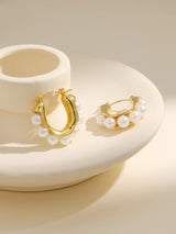 Elegant Titanium Pearl U Shape Decor Hoop Earrings