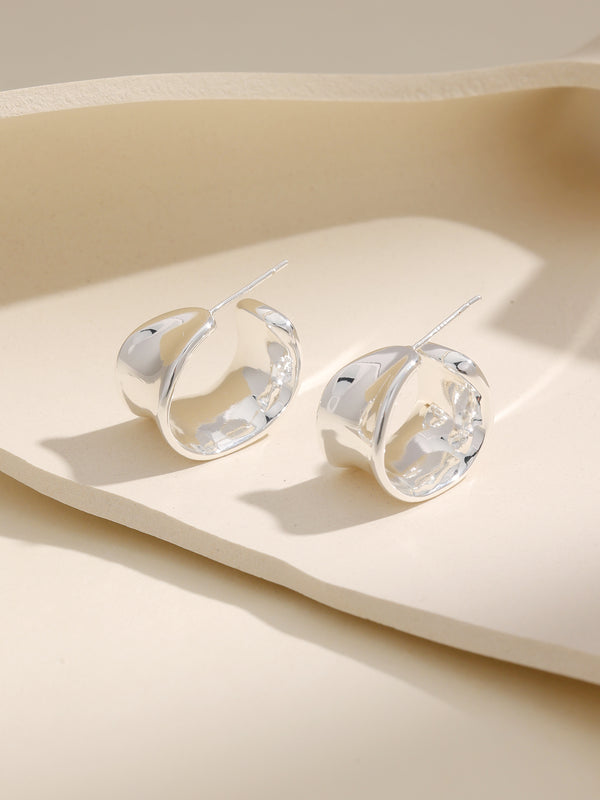 Fashion Minimalist Silver Wide Brimmed C-Shape Earrings