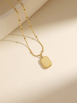 Charm Word Gold Rectangle Pendant Long Necklace