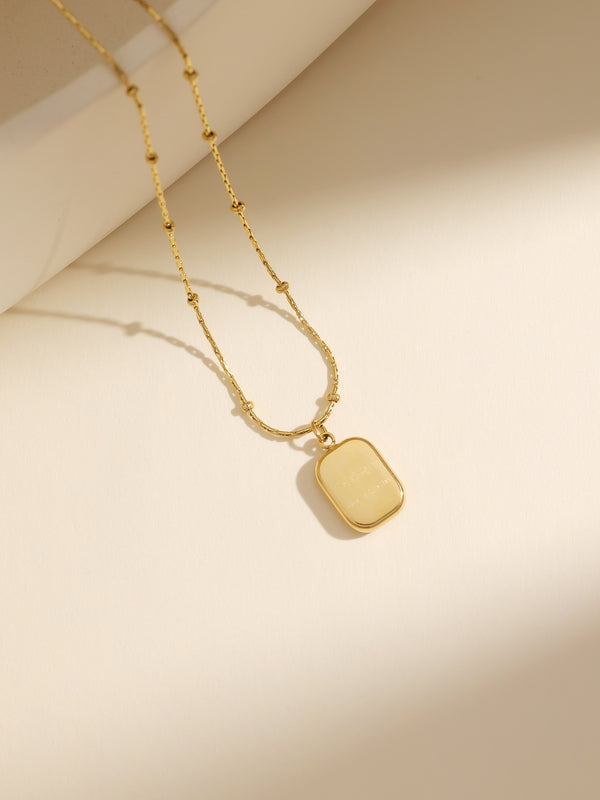 Charm Word Gold Rectangle Pendant Long Necklace