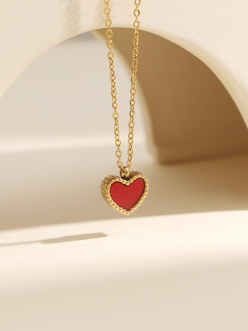 Elegant Fashion Red Heart Gold Long Necklace