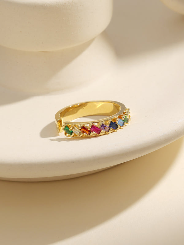Luxury Paved Colorful Cubic Zircon Gold Ring
