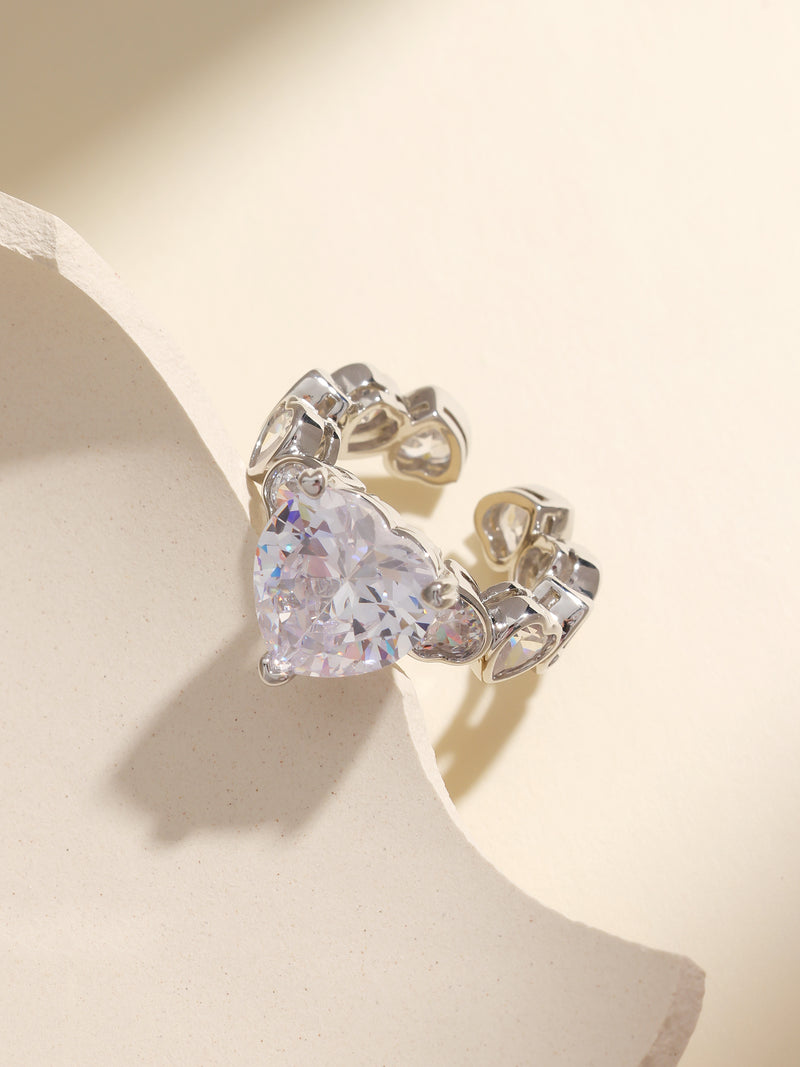 Brilliant Diamond Heart Decor Irregular Chain Ring