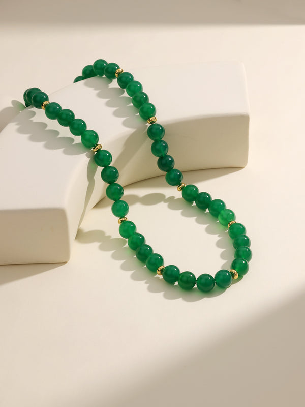 Mysterious Green Agate Transparent Beaded Necklace