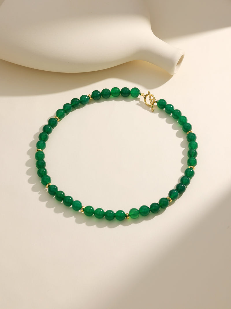 Mysterious Green Agate Transparent Beaded Necklace