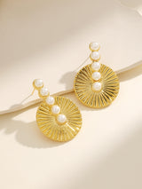 Fashion Round Multi Pearl Decor Disc Coin Stud Earrings