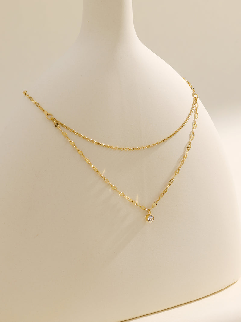 Baroque Diamond Pendant Double Chain Gold Necklace