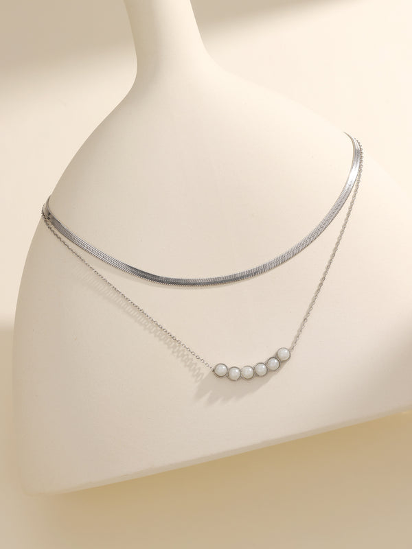 Paris Classic Beaded Pendant Silver Double Chain Necklace