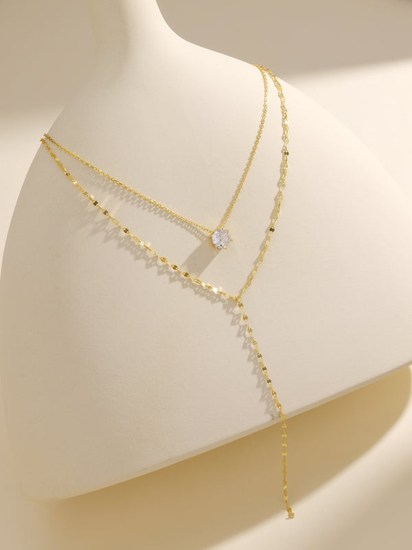 Luxury Clear Bead Diamond Pendant Gold Double Chain Necklace