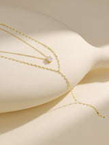 Luxury Clear Bead Diamond Pendant Gold Double Chain Necklace