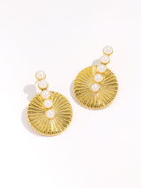 Fashion Round Multi Pearl Decor Disc Coin Stud Earrings