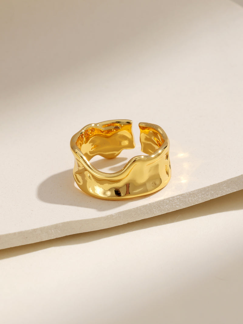 Wide Textured Cigar Band Gold Ring