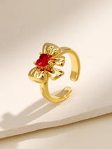 Brilliant Ruby Heart Decor Bow Gold Ring