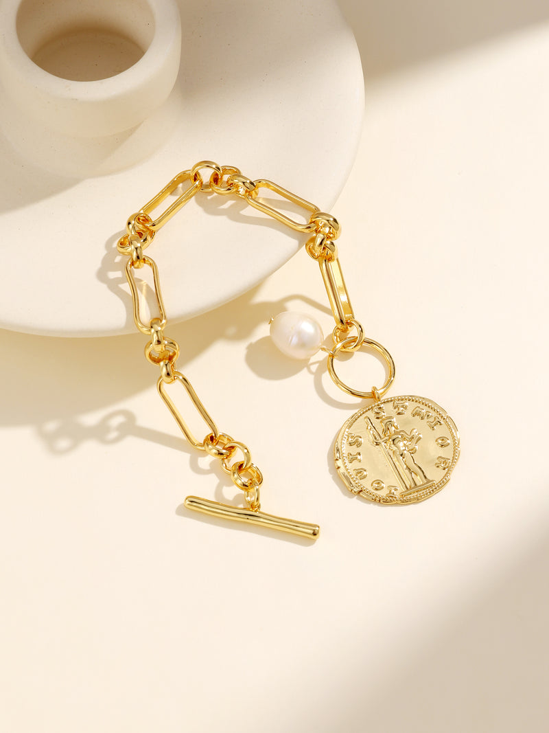 Minimalist Pearl Coin Gold Bracelet