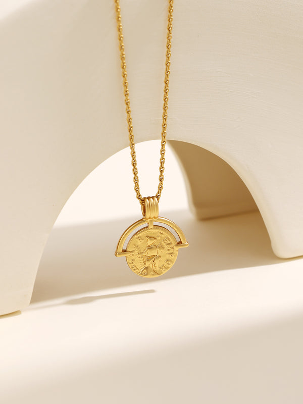 Caribbean Coin Wheel Pendant Gold Necklace