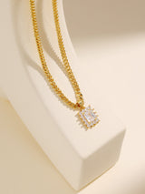 Baroque Square Diamond Pendant Gold Long Necklace