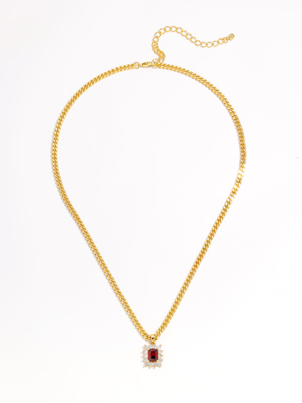 Baroque Diamond Set Square Ruby Pendant Gold Necklace