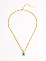 Baroque Diamond Set Square Emerald Pendant Gold Necklace
