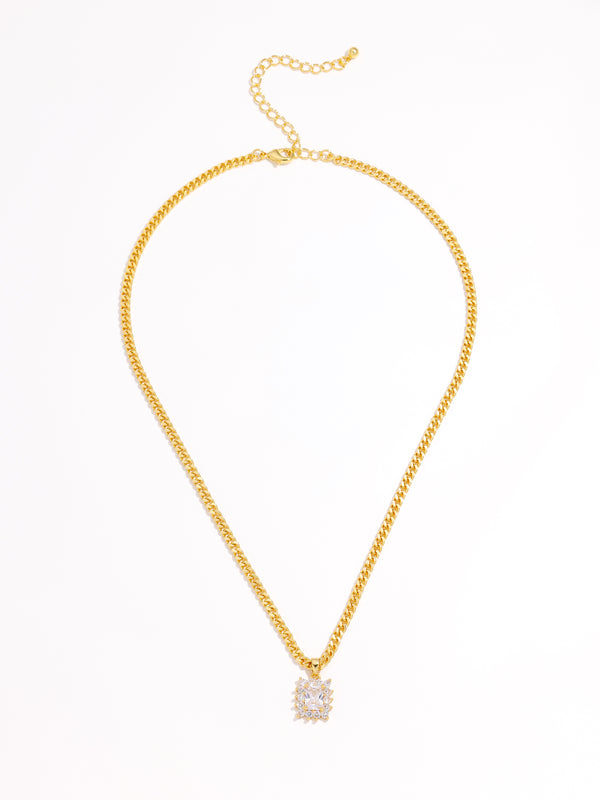 Baroque Square Diamond Pendant Gold Long Necklace