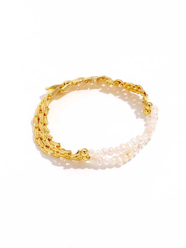 Cuban Pearl Chain Decor Gold Bracelet