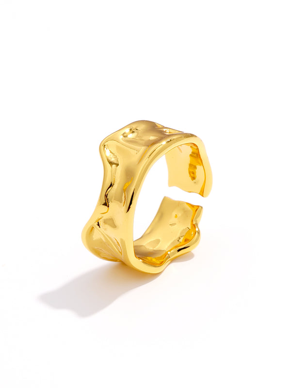 Wide Textured Cigar Band Gold Ring